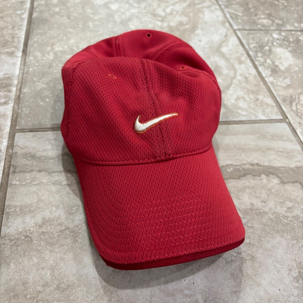 Nike Mens Red Mesh Adjustable Baseball Cap Hat Swoosh Logo Just Do It One Size